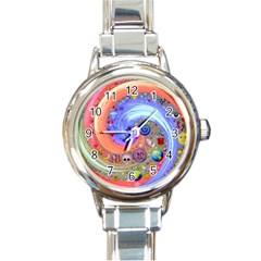 Swirl Vortex Emoji Cyclone Motion Round Italian Charm Watch by Paksenen