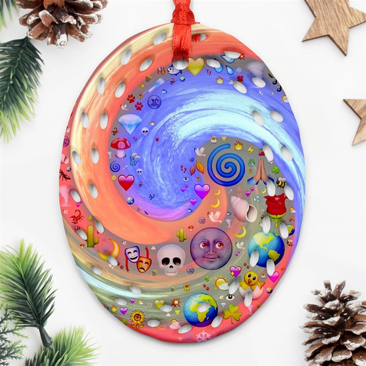 Swirl Vortex Emoji Cyclone Motion Ornament (Oval Filigree)