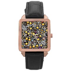 Mental Emojis Emoticons Icons Rose Gold Leather Watch  by Paksenen