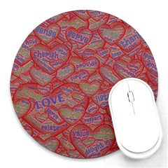 Love Hearts Valentines Connection Round Mousepad by Paksenen