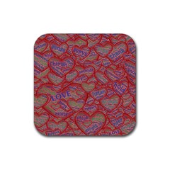 Love Hearts Valentines Connection Rubber Coaster (square) by Paksenen