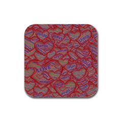 Love Hearts Valentines Connection Rubber Square Coaster (4 Pack) by Paksenen