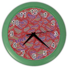 Love Hearts Valentines Connection Color Wall Clock by Paksenen