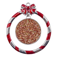 Mind Brain Thought Mental Metal Red Ribbon Round Ornament by Paksenen