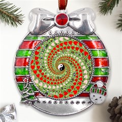 Love Avatars Characters Roles Yin Yang Metal X mas Ribbon With Red Crystal Round Ornament by Paksenen