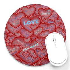 Love Hearts Valentine Red Symbol Round Mousepad by Paksenen