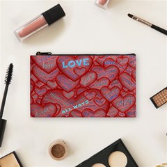 Love Hearts Valentine Red Symbol Cosmetic Bag (small) by Paksenen