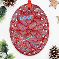 Love Hearts Valentine Red Symbol Oval Filigree Ornament (two Sides) by Paksenen