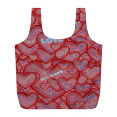 Love Hearts Valentine Red Symbol Full Print Recycle Bag (l) by Paksenen