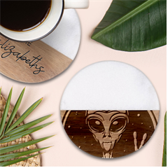 Alien Ufo Classic Marble Wood Coaster (round)  by Bedest