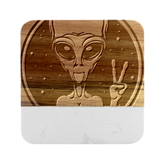 Alien Ufo Marble Wood Coaster (square) by Bedest