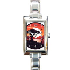 Tree Lake Bird Rectangle Italian Charm Watch