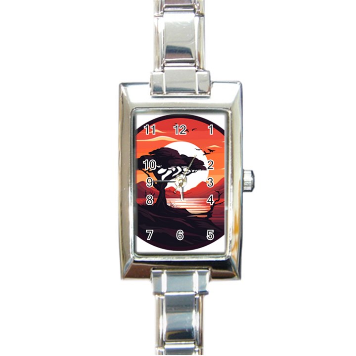 Tree Lake Bird Rectangle Italian Charm Watch