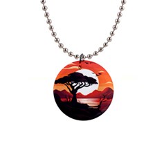 Tree Lake Bird 1  Button Necklace by Bedest