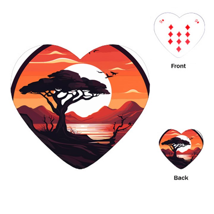 Tree Lake Bird Playing Cards Single Design (Heart)