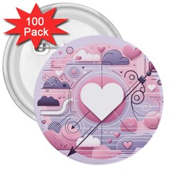 Heart Love Minimalist Design 3  Buttons (100 Pack)  by Bedest