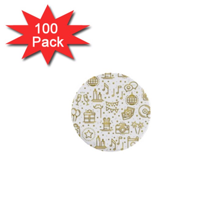 Birthday Party Seamless Pattern Gold Party Decor Elements Birthday Cake Gift Confetti Festive Event 1  Mini Buttons (100 pack) 