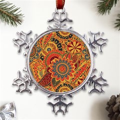 Bright Seamless Pattern With Paisley Mehndi Elements Hand Drawn Wallpaper With Floral Traditional In Metal Large Snowflake Ornament by Ket1n9