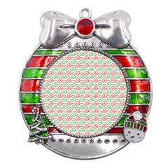 Spiral Geometry Pattern Metal X Mas Ribbon With Red Crystal Round Ornament