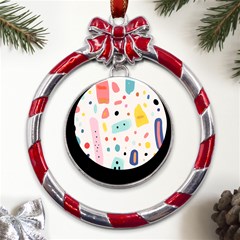 Abstract Seamless Colorful Pattern Metal Red Ribbon Round Ornament by Ndabl3x