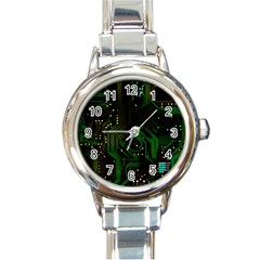 Circuits Circuit Board Green Technology Round Italian Charm Watch by Ndabl3x