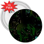 Circuits Circuit Board Green Technology 3  Buttons (10 pack)  Front