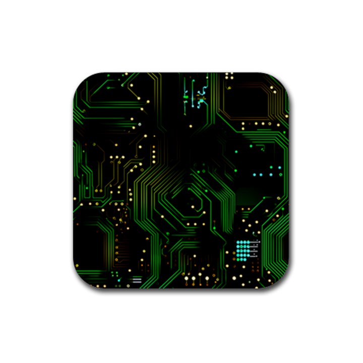 Circuits Circuit Board Green Technology Rubber Coaster (Square)