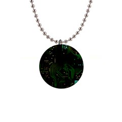 Circuits Circuit Board Green Technology 1  Button Necklace by Ndabl3x