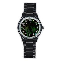 Circuits Circuit Board Green Technology Stainless Steel Round Watch by Ndabl3x