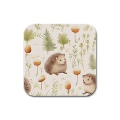 Hedgehog Mushroom Rubber Square Coaster (4 Pack) by Ndabl3x