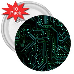 Circuits Circuit Board Green 3  Buttons (10 Pack)  by Ndabl3x