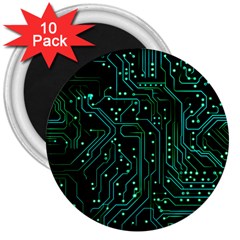 Circuits Circuit Board Green 3  Magnets (10 Pack)  by Ndabl3x