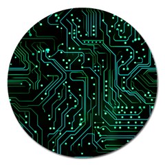 Circuits Circuit Board Green Magnet 5  (round) by Ndabl3x