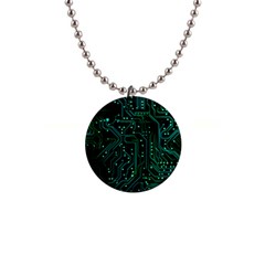 Circuits Circuit Board Green 1  Button Necklace by Ndabl3x