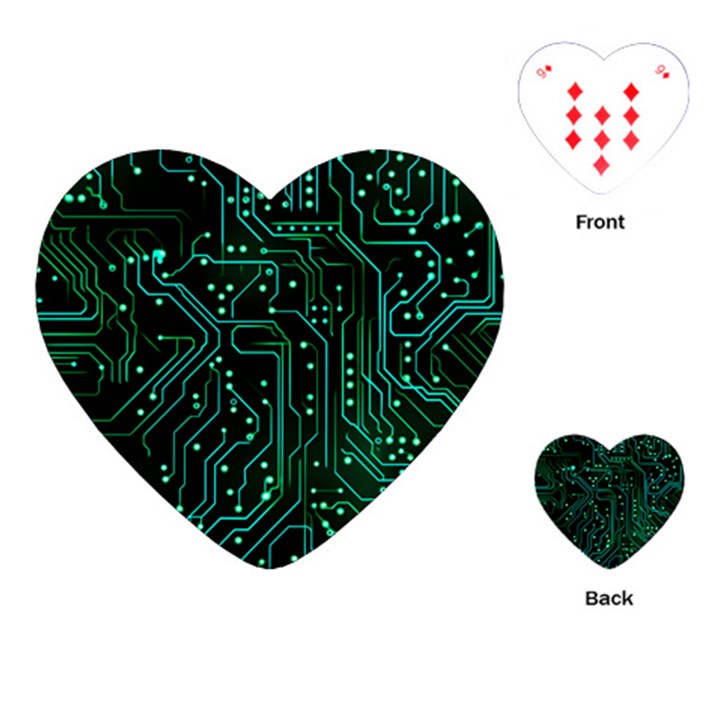 Circuits Circuit Board Green Playing Cards Single Design (Heart)