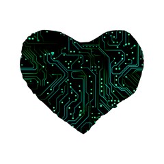 Circuits Circuit Board Green Standard 16  Premium Flano Heart Shape Cushions by Ndabl3x