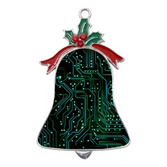 Circuits Circuit Board Green Metal Holly Leaf Bell Ornament by Ndabl3x