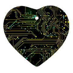 Circuits Circuit Board Yelow Ornament (heart) by Ndabl3x