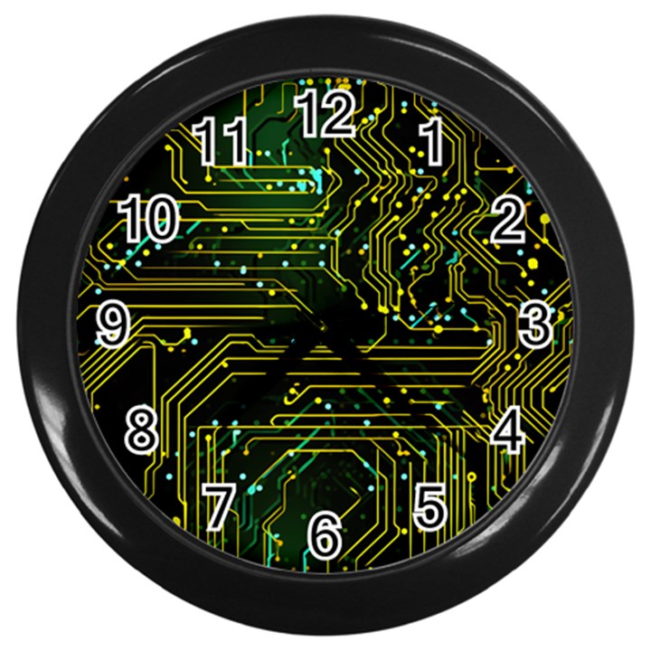 Circuits Circuit Board Yelow Wall Clock (Black)