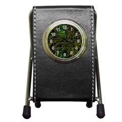 Circuits Circuit Board Yelow Pen Holder Desk Clock by Ndabl3x