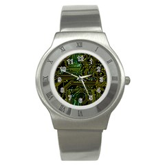 Circuits Circuit Board Yelow Stainless Steel Watch by Ndabl3x