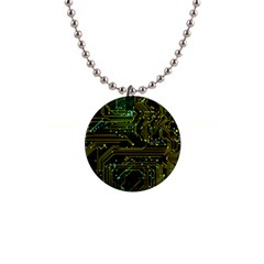 Circuits Circuit Board Yelow 1  Button Necklace by Ndabl3x