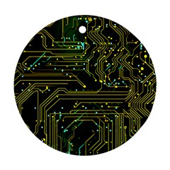 Circuits Circuit Board Yelow Round Ornament (two Sides) by Ndabl3x