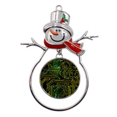 Circuits Circuit Board Yelow Metal Snowman Ornament by Ndabl3x