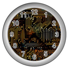 Circuits Circuit Board Orange Technology Wall Clock (silver) by Ndabl3x