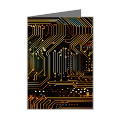 Circuits Circuit Board Orange Technology Mini Greeting Card by Ndabl3x