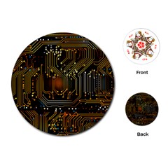 Circuits Circuit Board Orange Technology Playing Cards Single Design (round) by Ndabl3x