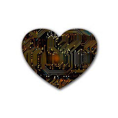 Circuits Circuit Board Orange Technology Rubber Heart Coaster (4 Pack) by Ndabl3x