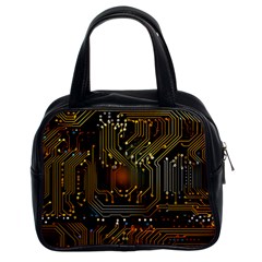 Circuits Circuit Board Orange Technology Classic Handbag (two Sides) by Ndabl3x