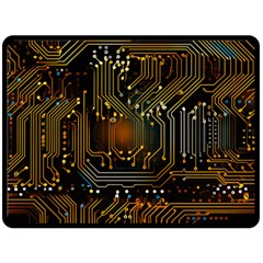 Circuits Circuit Board Orange Technology Fleece Blanket (large) by Ndabl3x